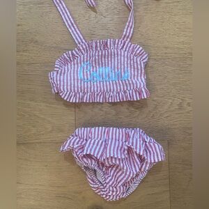 Red and White Striped Baby Girls “Collins” ruffle Sunsuit set 6m VGUC